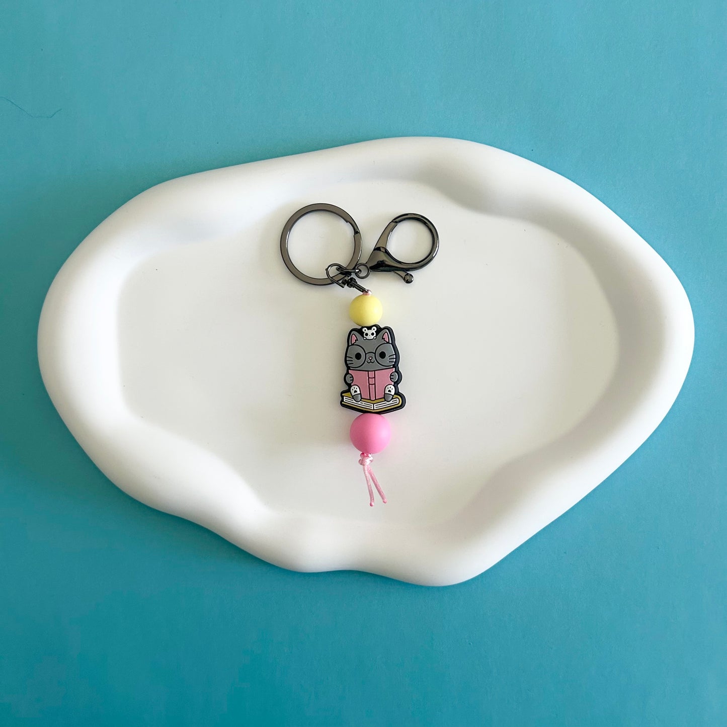 Cat and Book Keychain