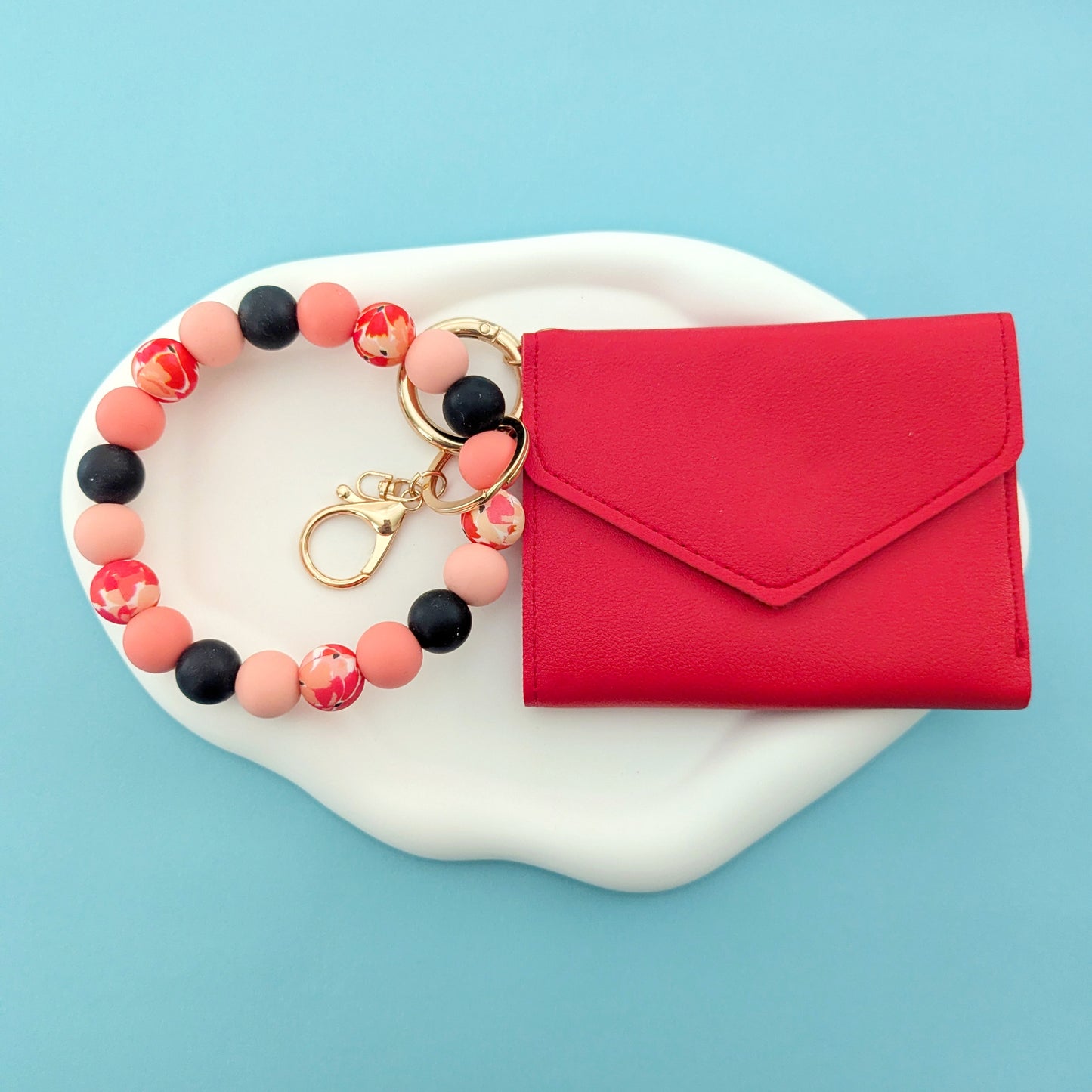 Floral Red and Black Wristlet and Wallet