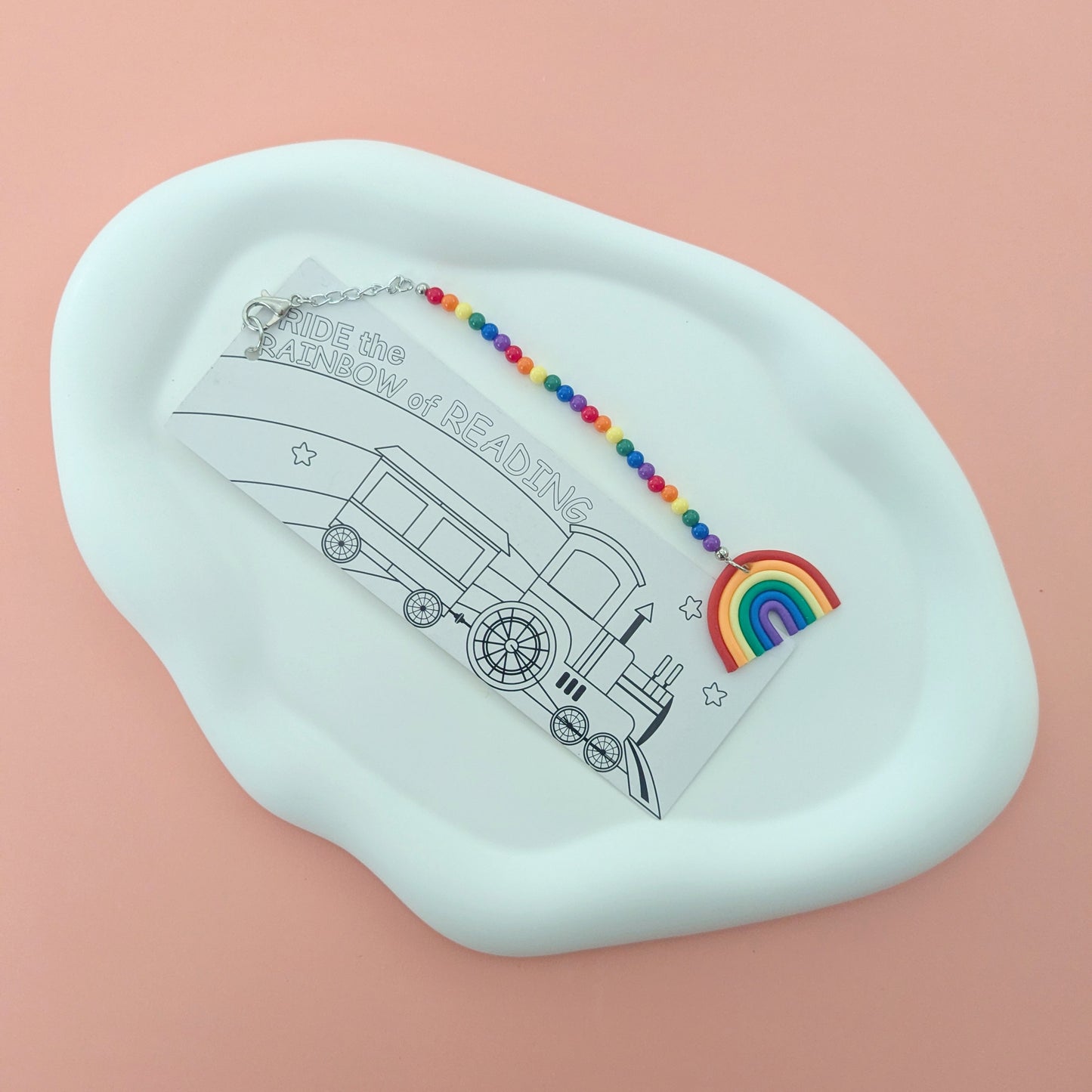 Dinosaur and Rainbow Double Sided Bookmark