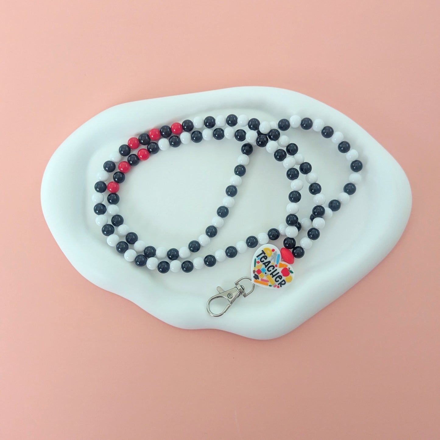 Black, White and Red Teacher Lanyard