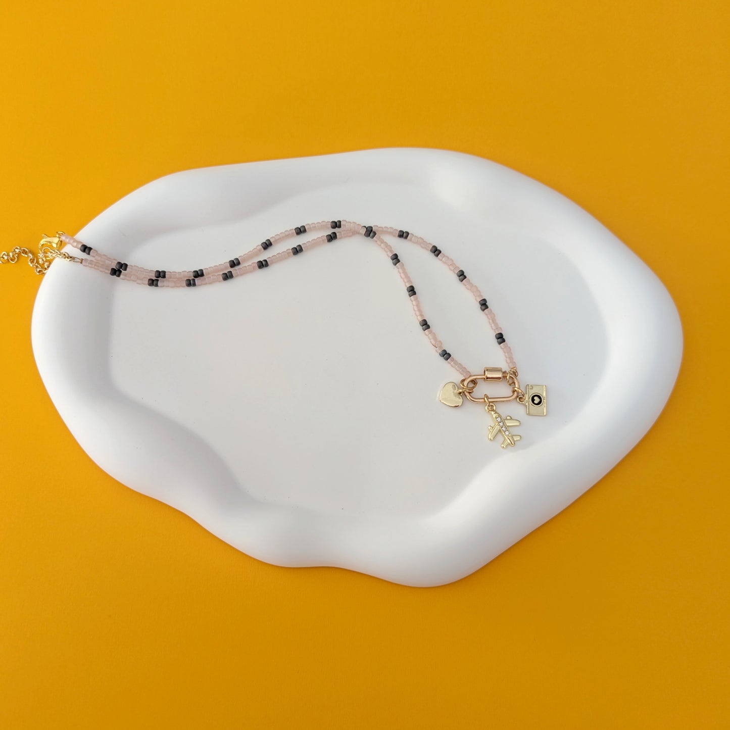 Pink and Gray 3 Charm Choker