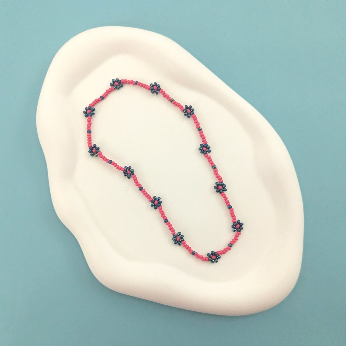 Hot Pink and Metallic Blue Daisy Choker