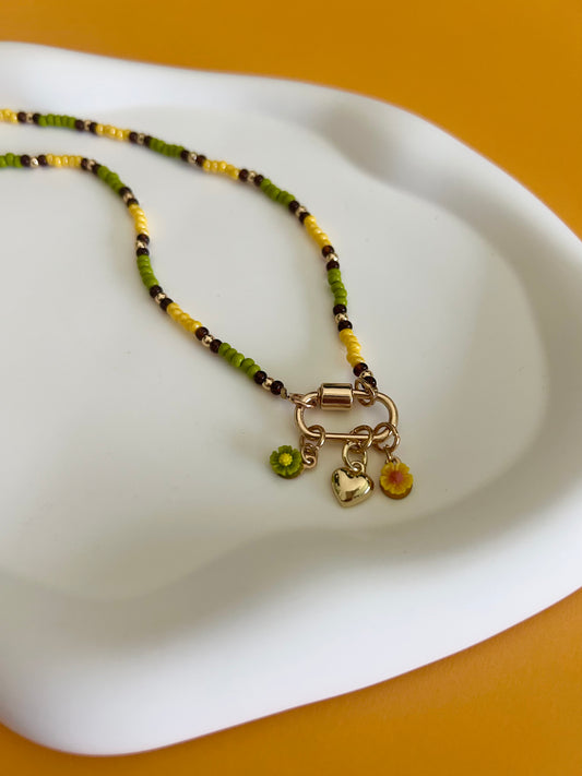 Green and Yellow Three Charm Choker