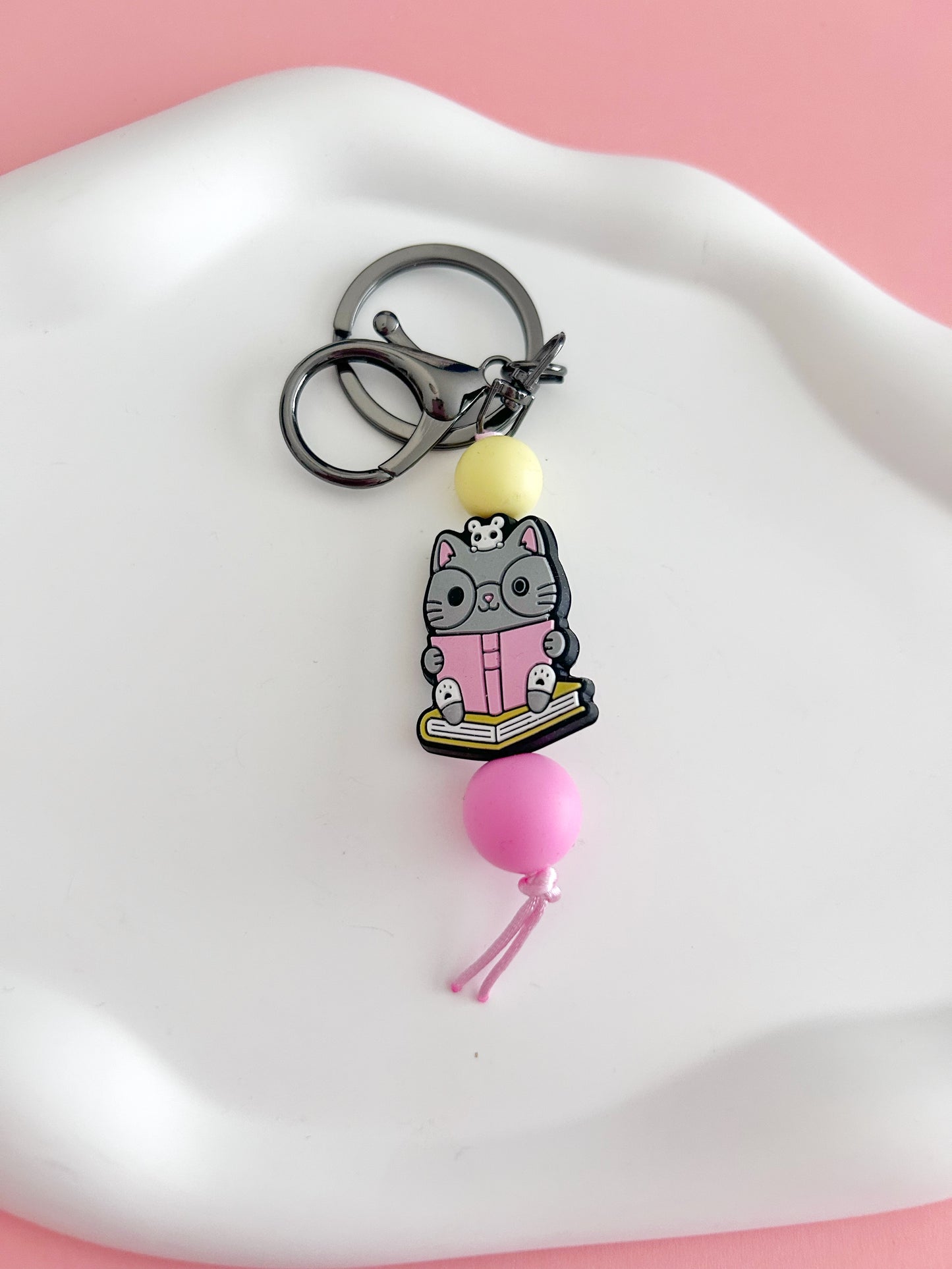Cat and Book Keychain