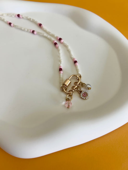 Pink and White 3 Charm Choker