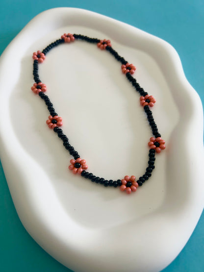 Pink and Black Daisy Choker