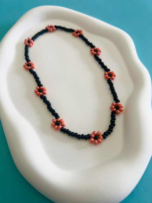 Pink and Black Daisy Choker