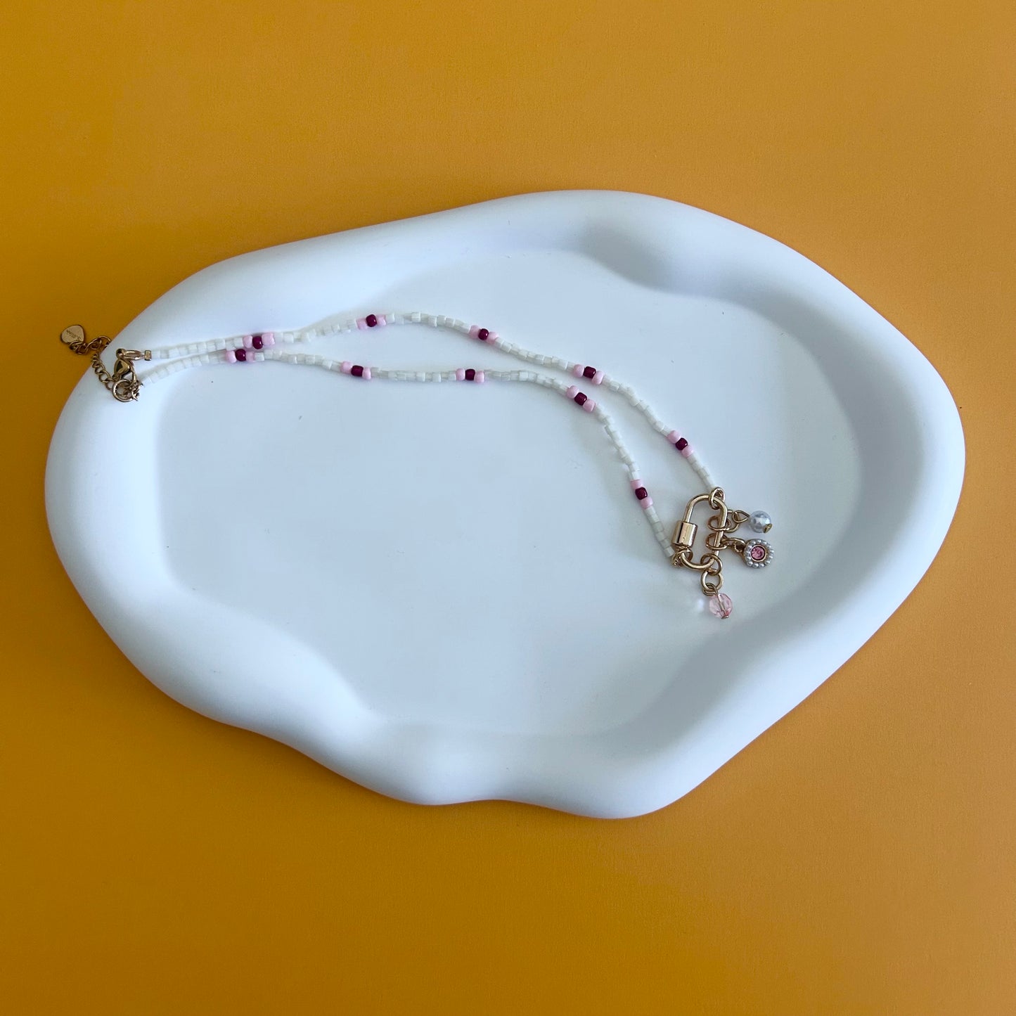 Pink and White 3 Charm Choker