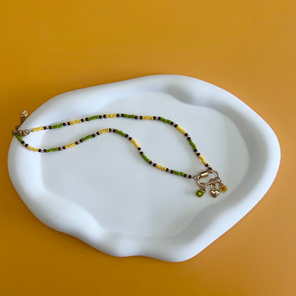 Green and Yellow Three Charm Choker