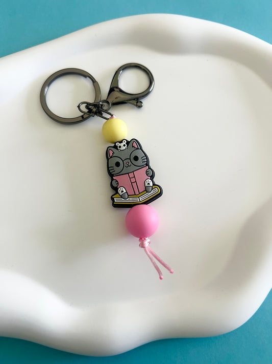 Cat and Book Keychain