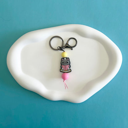 Cat and Book Keychain