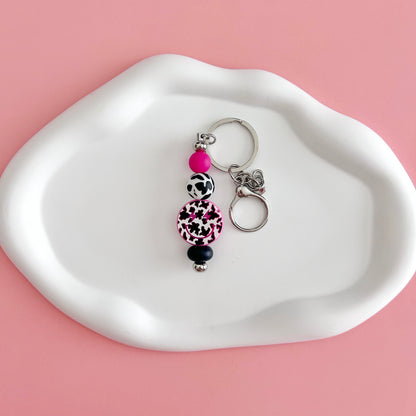 Cow Print Smiley Keychain