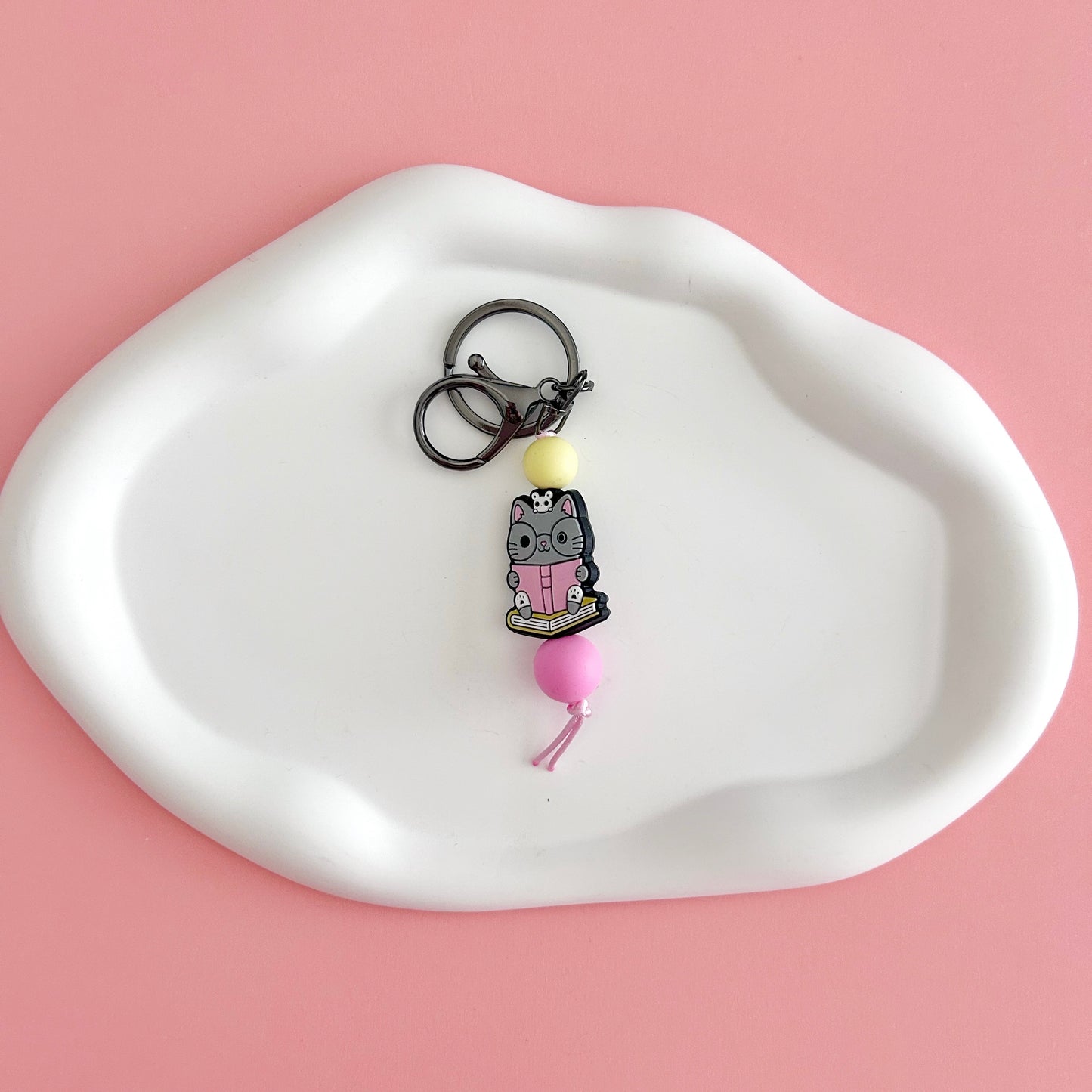 Cat and Book Keychain