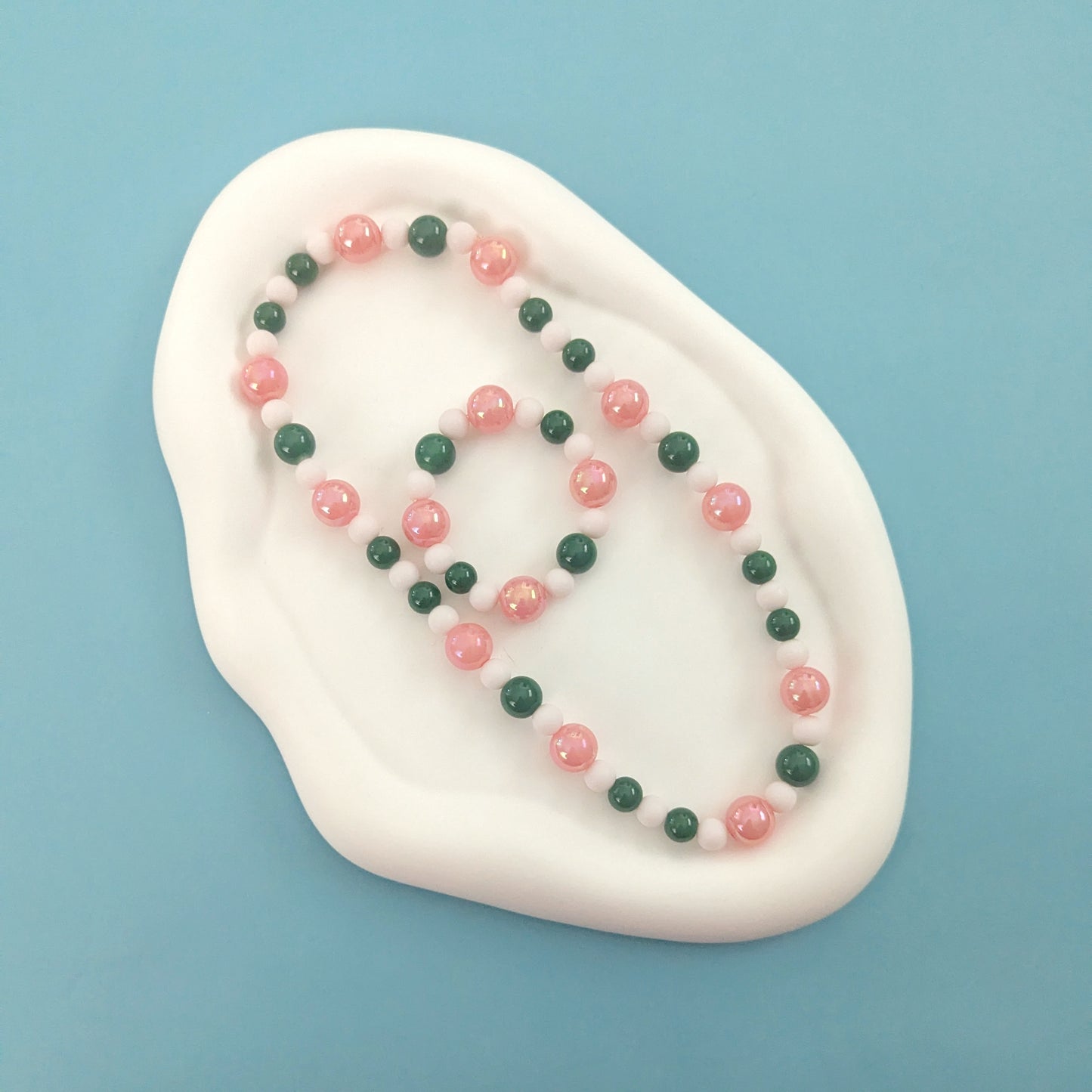 Pink and Green Necklace and Bracelet Set