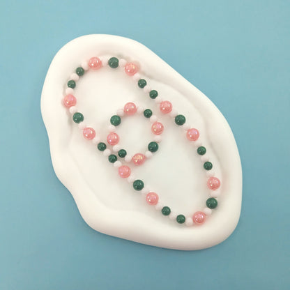 Pink and Green Necklace and Bracelet Set