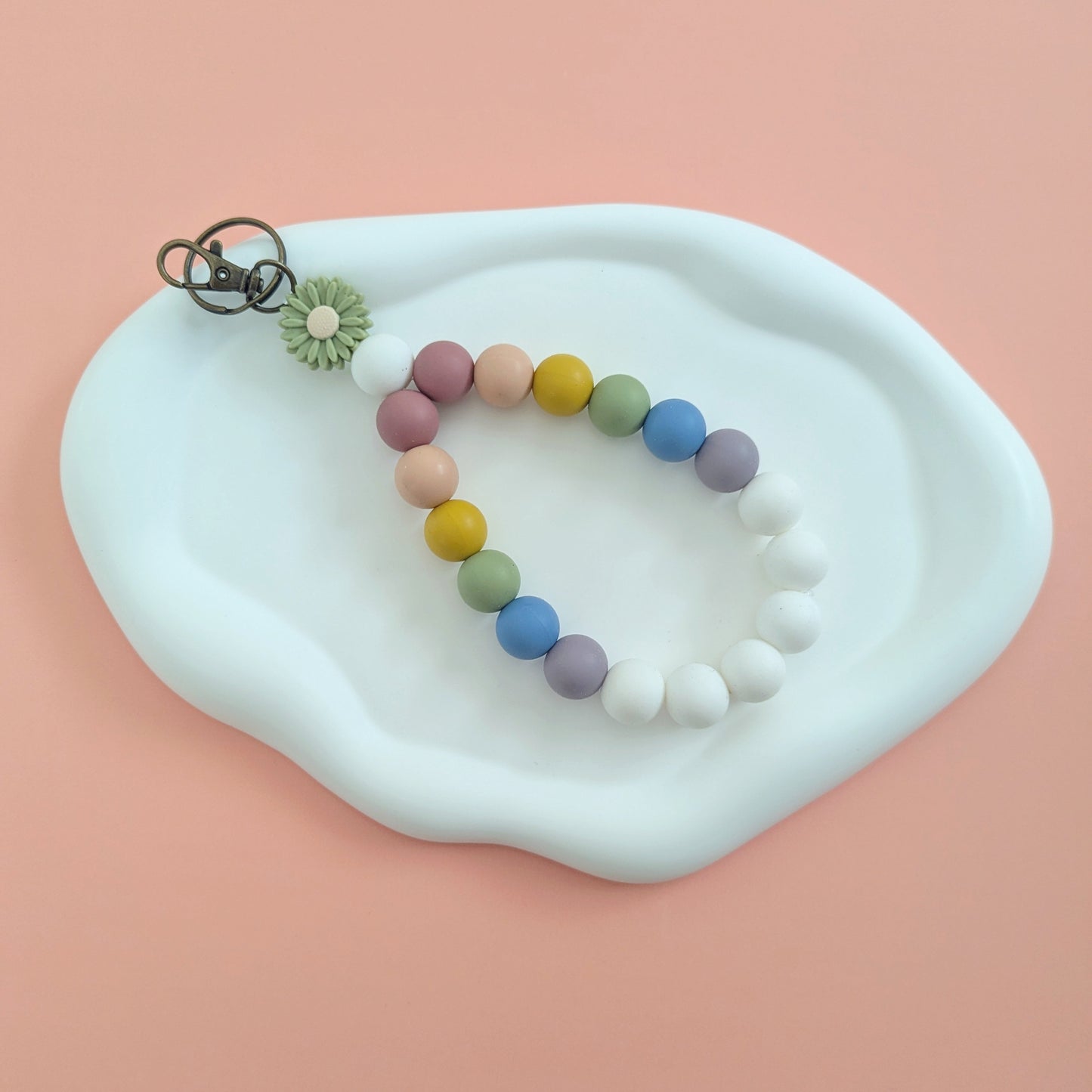 Muted Rainbow Teardrop Wristlet Keychain