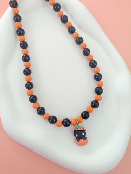 Cat in a Pumpkin Kids Necklace