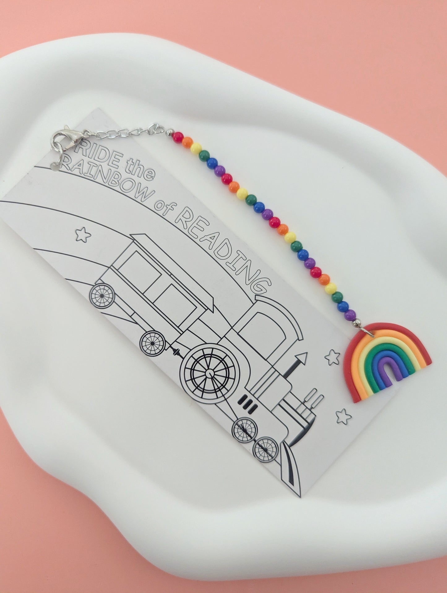 Dinosaur and Rainbow Double Sided Bookmark