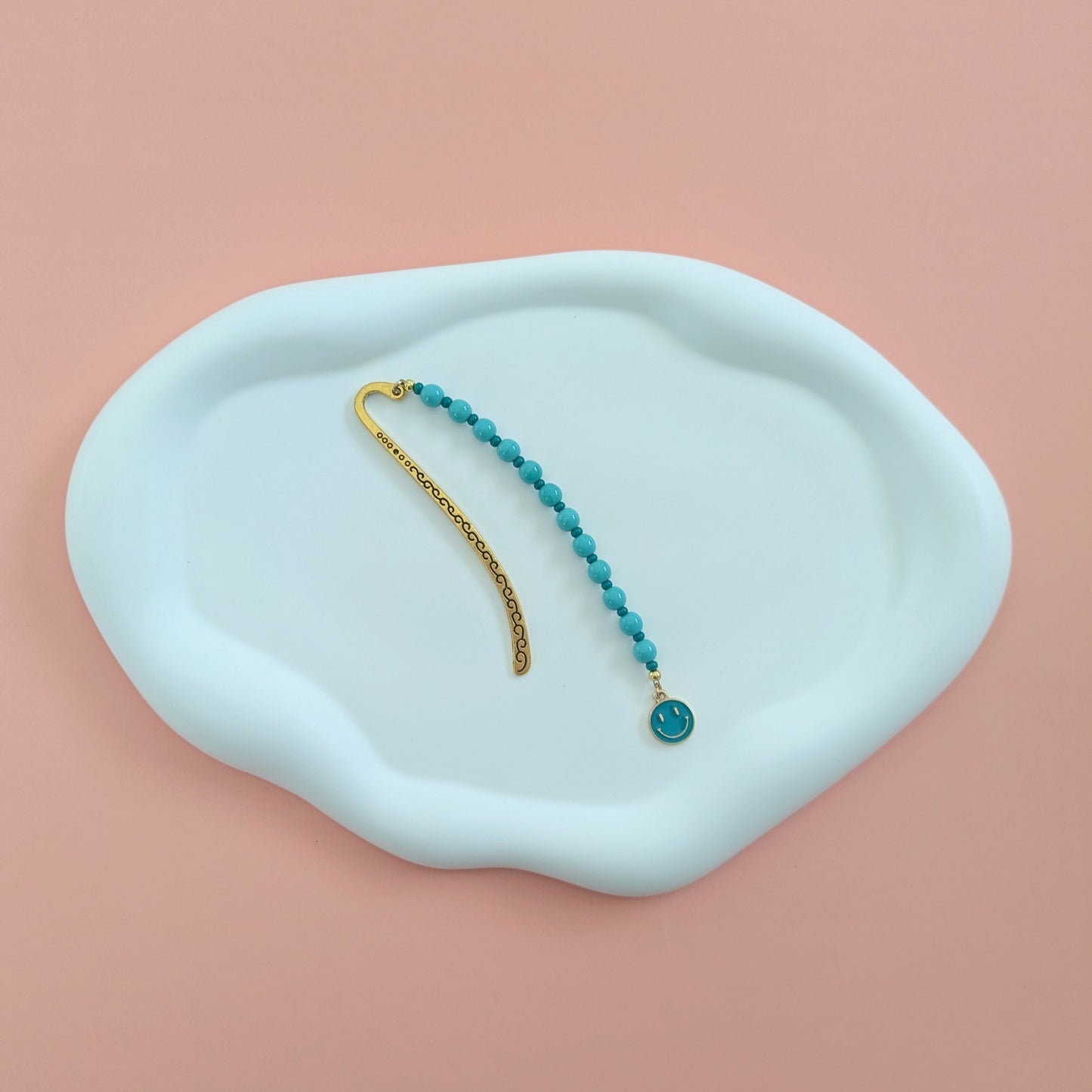 Teal Happy Face Charm Bookmark