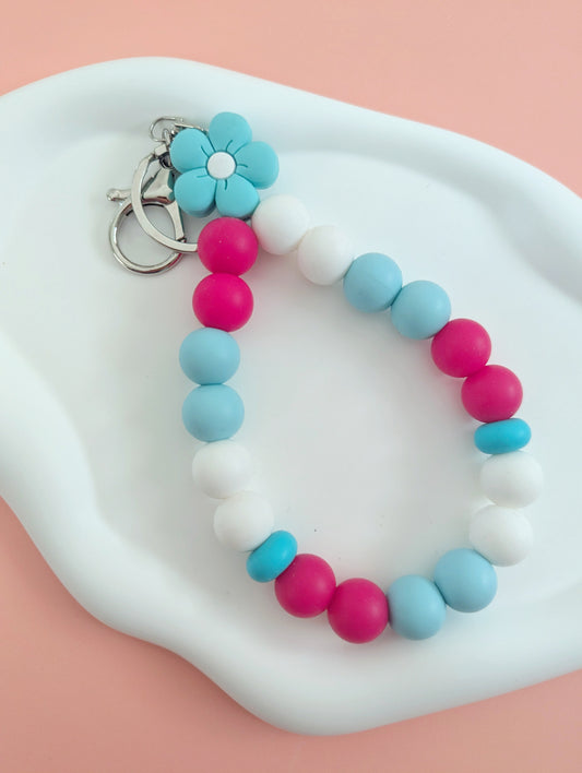 Teal Daisy Teardrop Wristlet Keychain