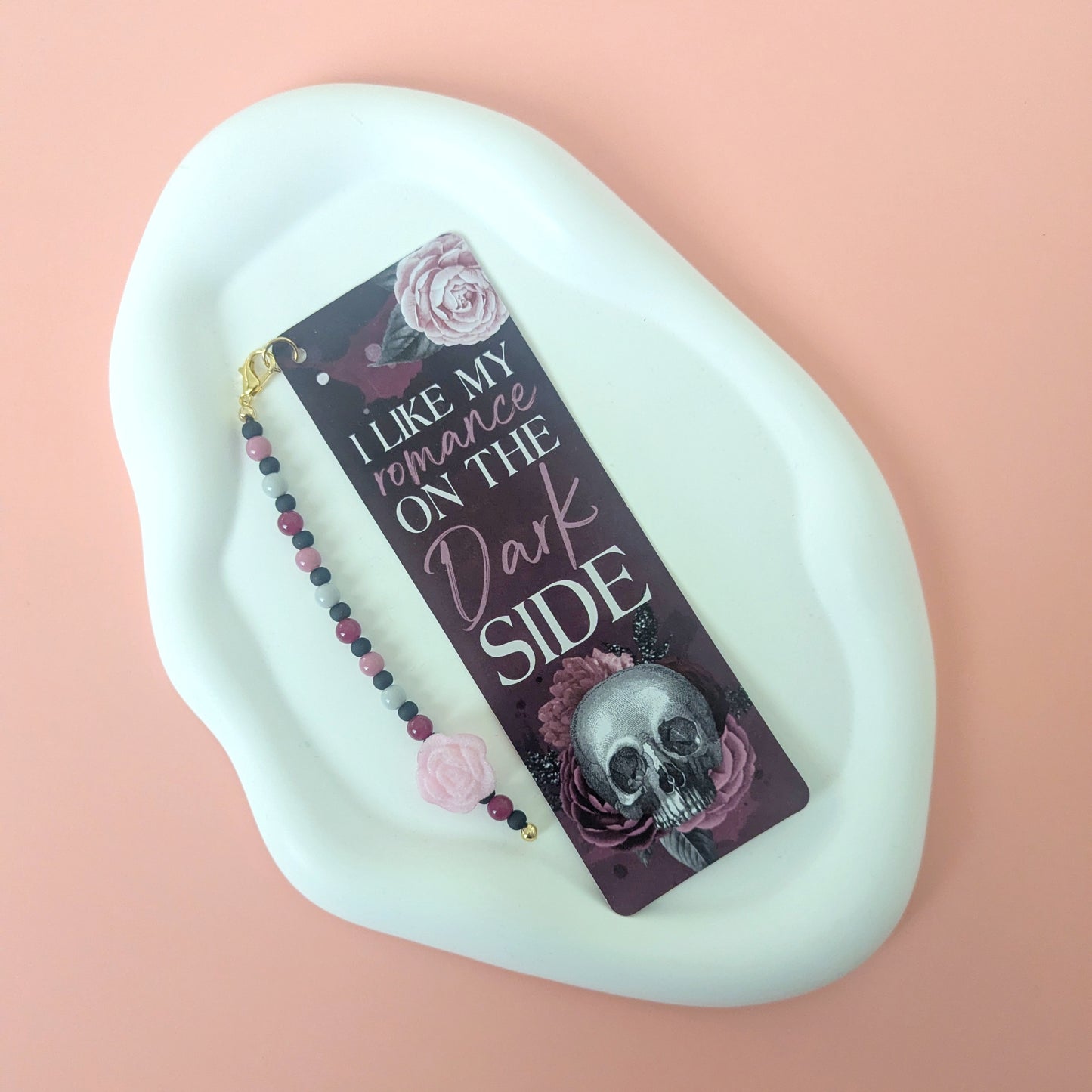 Pink Rose and Skull Bookmark