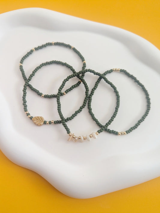 Green and Gold Bracelet Stack