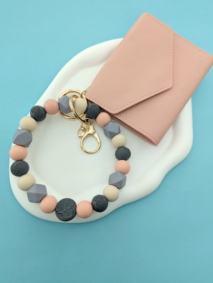 Gray and Blush Pink Wristlet and Wallet