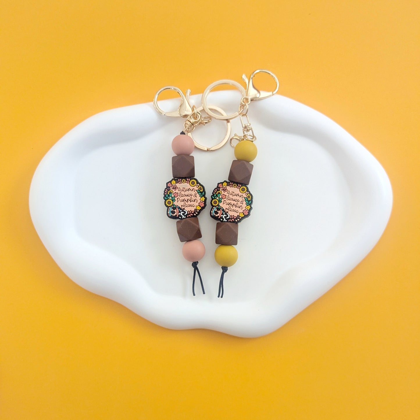 Autumn Leaves and Pumpkin Please Keychains