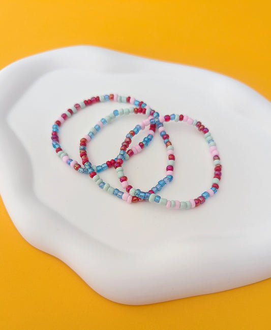Red and Blue Seed Bead Stack
