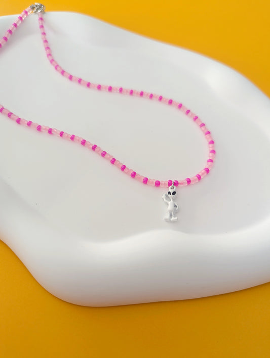 Pink Choker with White Alien Charm