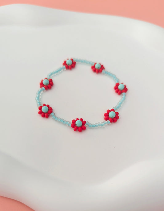 Red and Mint Daisy Bracelet