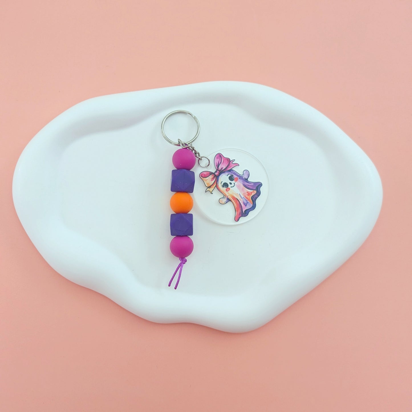 Ghost with Bow Acrylic Keychain