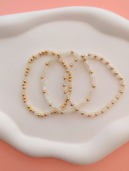 Gold and White Bracelet Stack