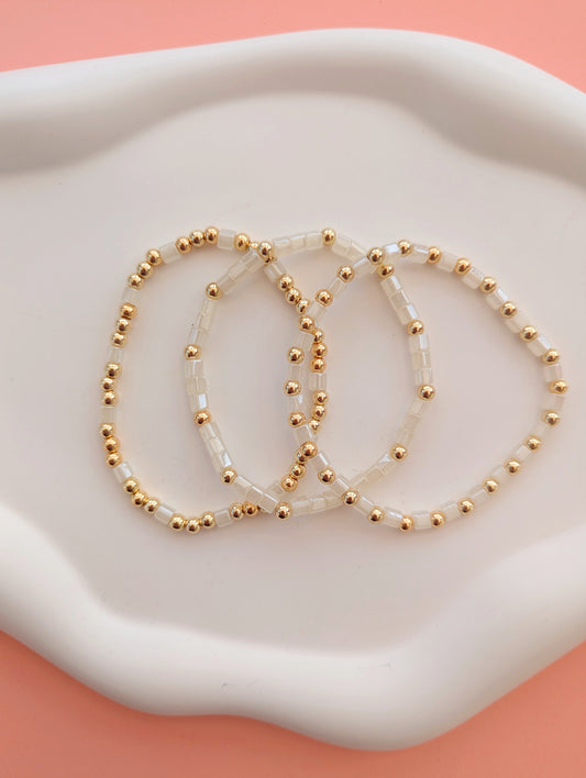 Gold and White Bracelet Stack