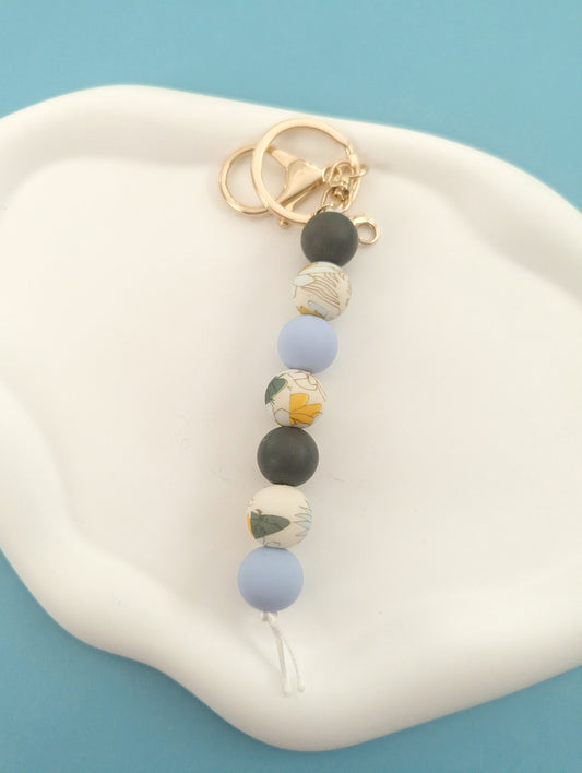 Gray and Blue Floral Keychain
