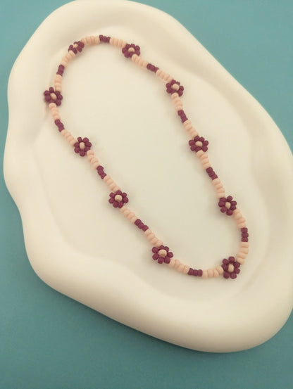Maroon and Pink Daisy Choker