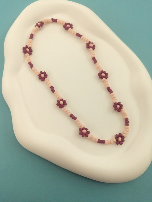Maroon and Pink Daisy Choker