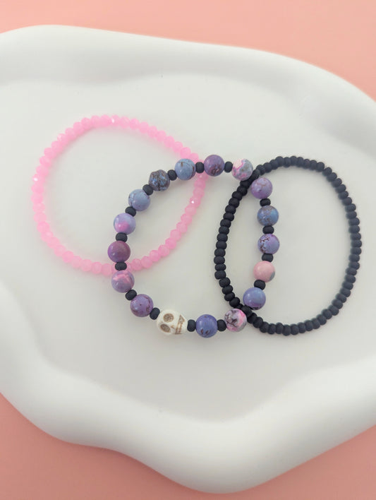 Pink and Purple Skull Bracelet Stack