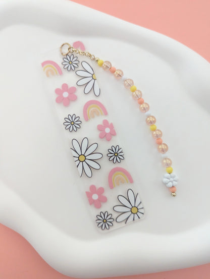 White Daisy and Pastel Rainbow Bookmark