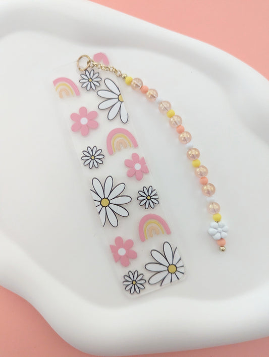 White Daisy and Pastel Rainbow Bookmark