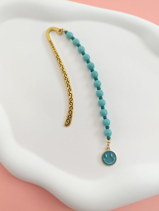 Teal Happy Face Charm Bookmark