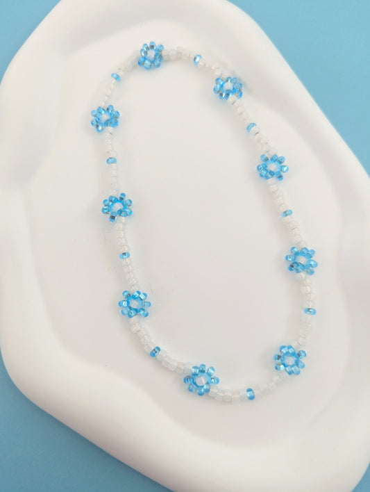 Blue and White Daisy Choker