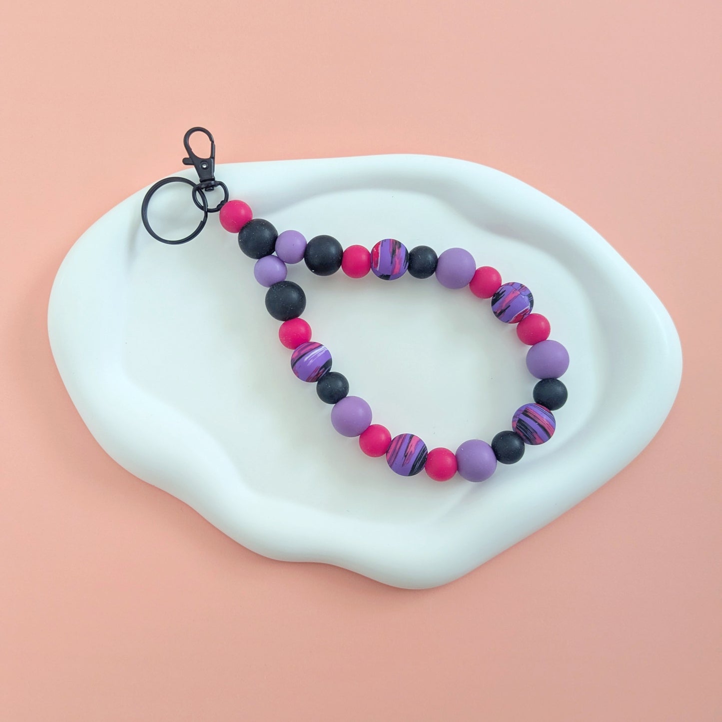 Pink, Black and Purple Teardrop Wristlet Keychain
