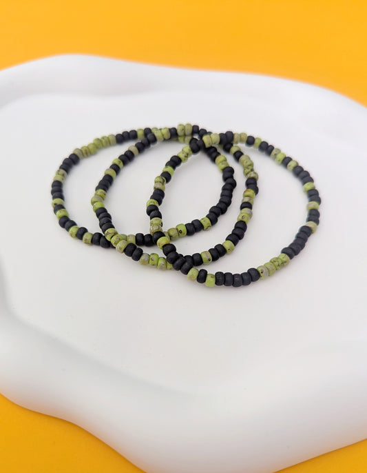 Black and Green Seed Bead Stack