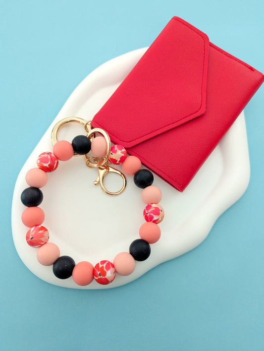 Floral Red and Black Wristlet and Wallet