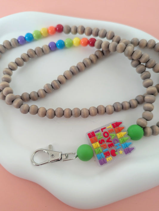 Wood and Rainbow Teach, Love, Inspire Lanyard