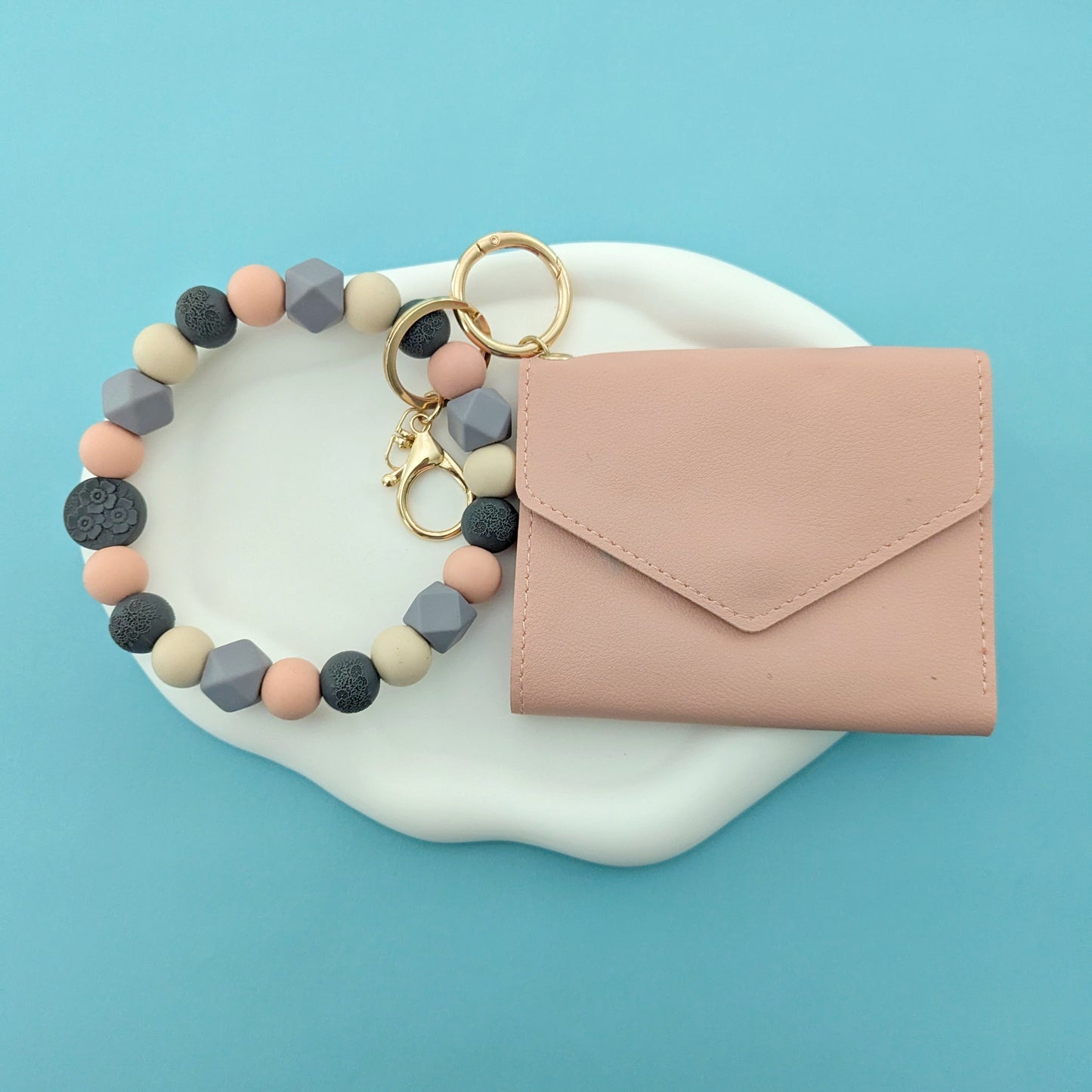 Gray and Blush Pink Wristlet and Wallet