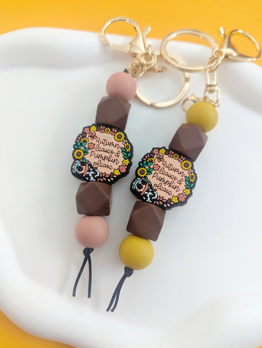 Autumn Leaves and Pumpkin Please Keychains