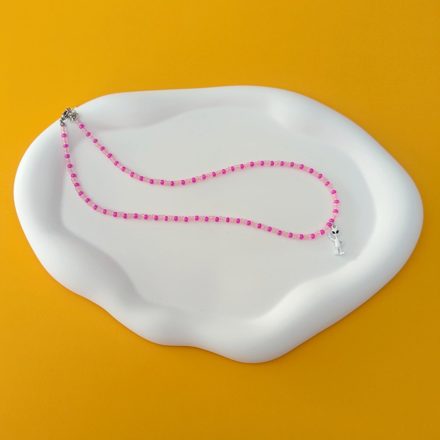 Pink Choker with White Alien Charm