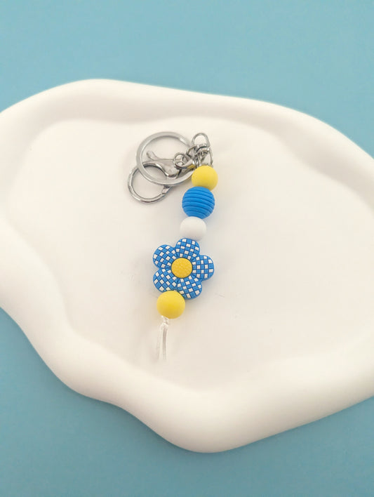 Blue Checkered Daisy Keychain